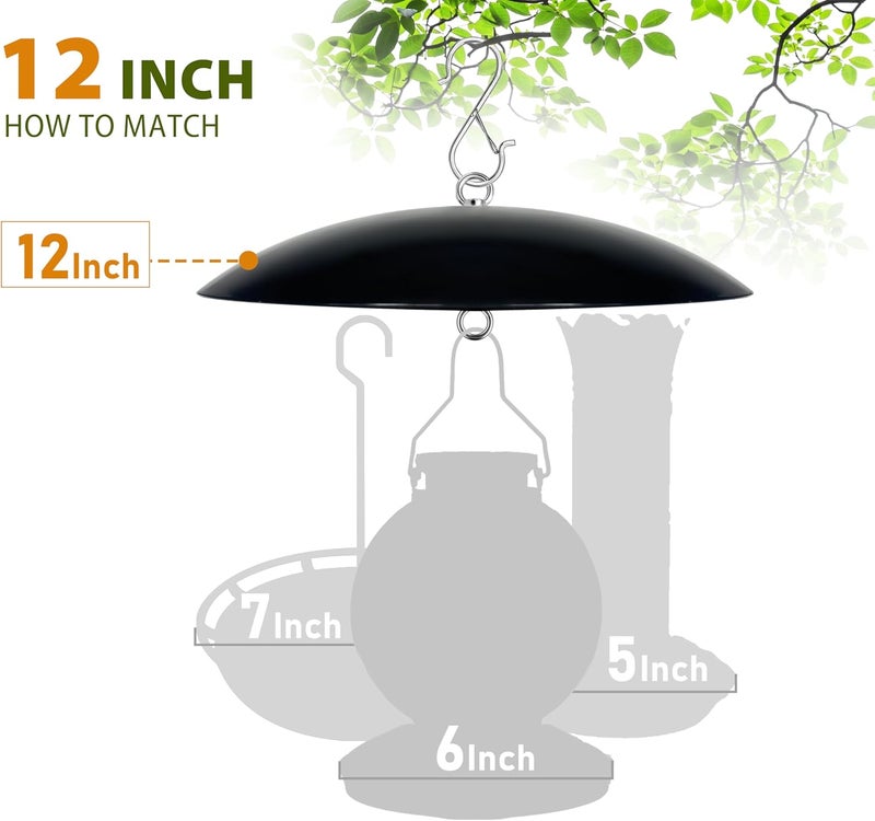 andergi 12" Bird Feeder Rain Guard, Hummingbird Feeder Shade Dome Cover, Hanging Squirrel Baffle for Bird Feeder Pole (Black), 3 Pack - Image 5